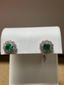 1.56 CT EMERALD 1 CT DIAMOND HALO EARRINGS 18 KT