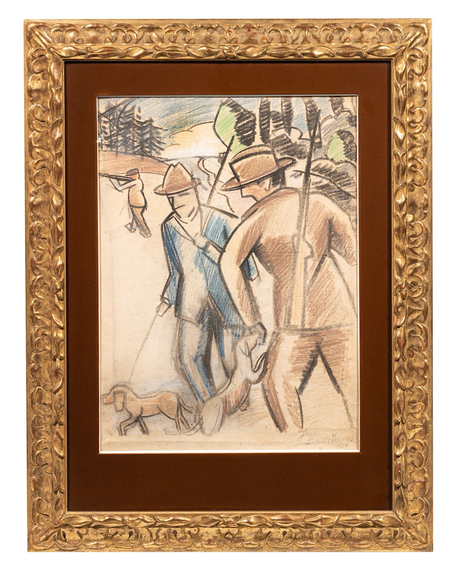 Jean Brusselmans (1884-1953), the hunters, 1925, pastel on paper, 55 x 75 cm - Image 2 of 6