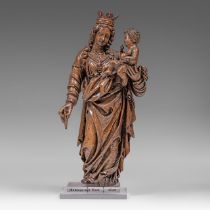 An impressive limewood sculpture of the Crowned Madonna and Child, ca. 1520, Flemish, H 85 cm