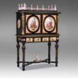 A German ormolu and porcelain-mounted ebony and ebonised cabinet-on-stand, ca. 1860, H 162 - W 114 -