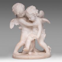 After Etienne Maurice Falconet (1716-1791), two Cupids fighting over a heart, Carrara marble sculptu