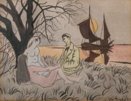 Leon Spilliaert (1881-1946), 'Dejeuner sur l'Herbe', ink and watercolour on paper 24.5 x 31.5 cm. (9