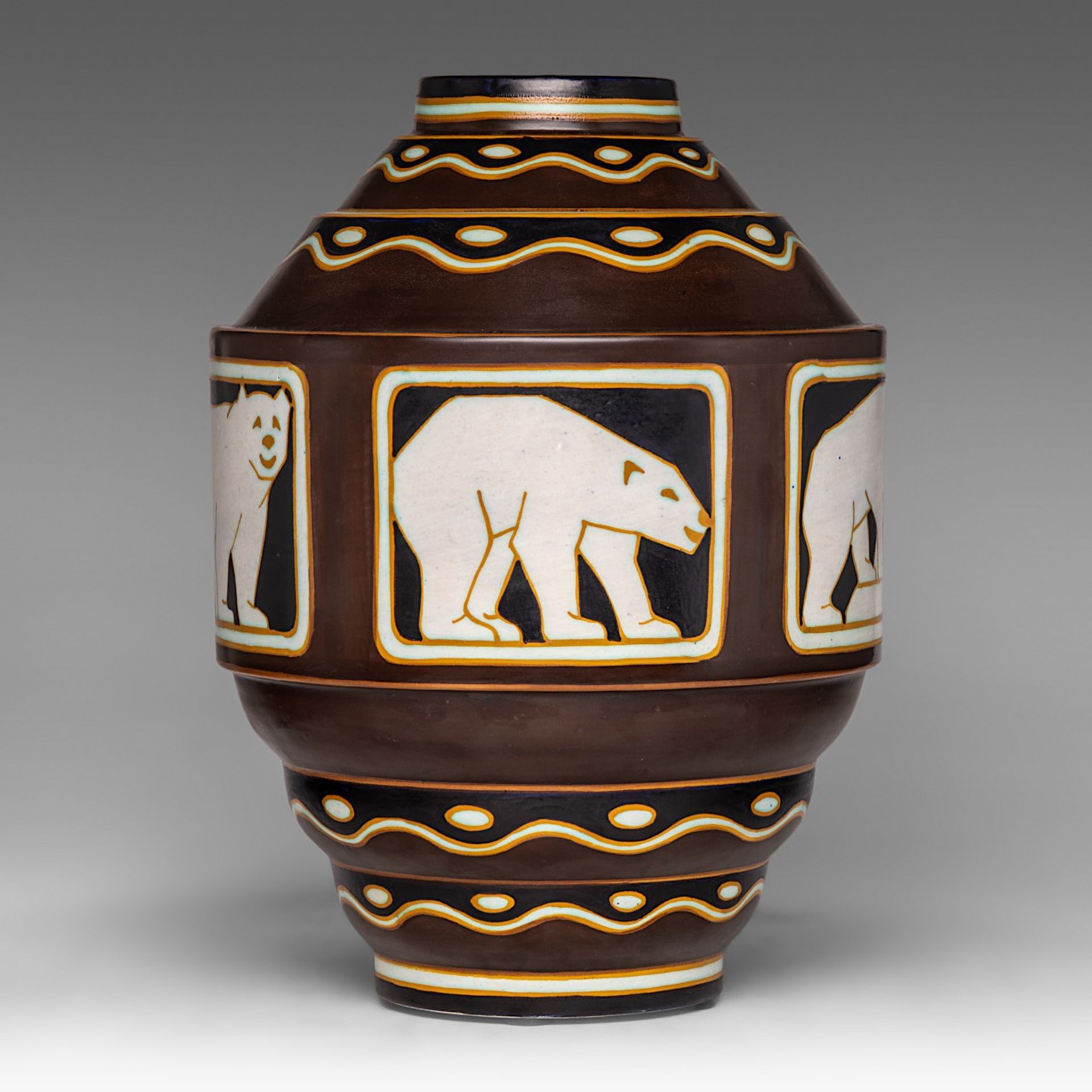 An Art Deco ceramic polar bear vase by the Charles Catteau workshop, H 37 cm - Image 4 of 7