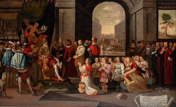 Allegory of the tyranny of the Duke of Alva in the Netherlands, first half of the 17thC, oil on oak
