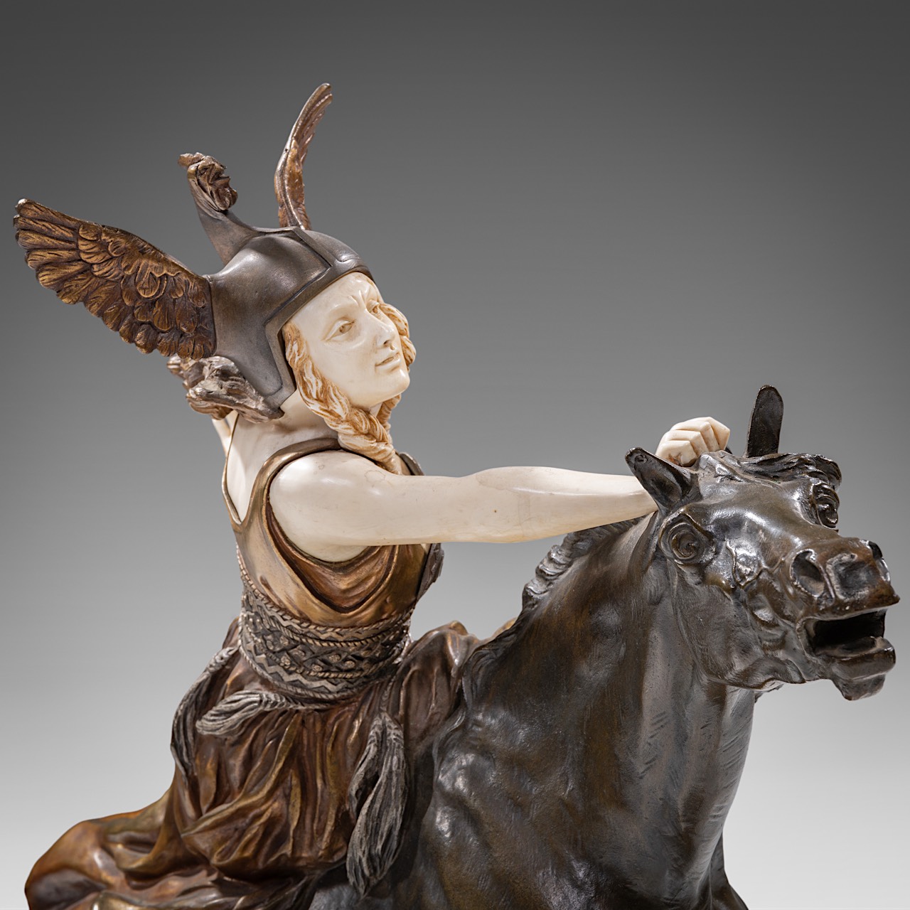 Claire Jeanne Roberte Colinet (1880-1950), 'Valkiria - Towards the Unknown', chryselephantine sculpt - Image 11 of 14