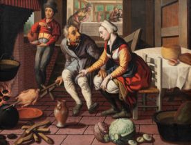 Attrib. to Pieter Aertsen (1507/08-1575), kitchenmaid and customers in a hostel, oil on canvas 81 x