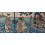 Toyokuni III, triptych depicting a mythological scene, triple oban tate-e, framed 60,5 x 99 cm