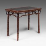 A Chinese Ming-style 'Bamboo' wooden table, late Qing, H 81 - 96 x 54,5 cm