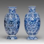 Two Chinese blue and white 'Lotus Garden' baluster vases, Kangxi period, H 22,5 cm