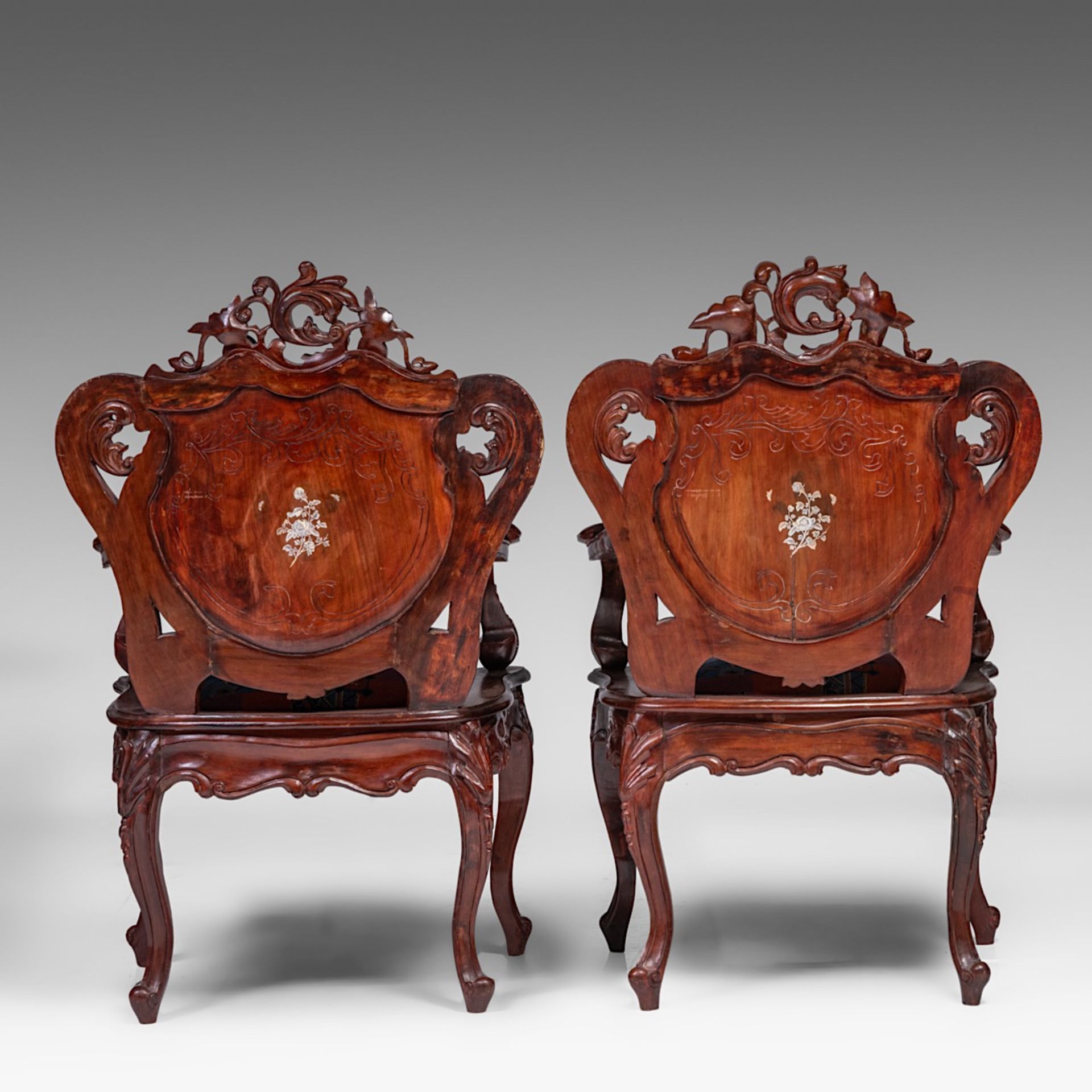 An Anglo-Chinese settee and two chairs, H settee 132 - H chair 108 cm - Image 9 of 24