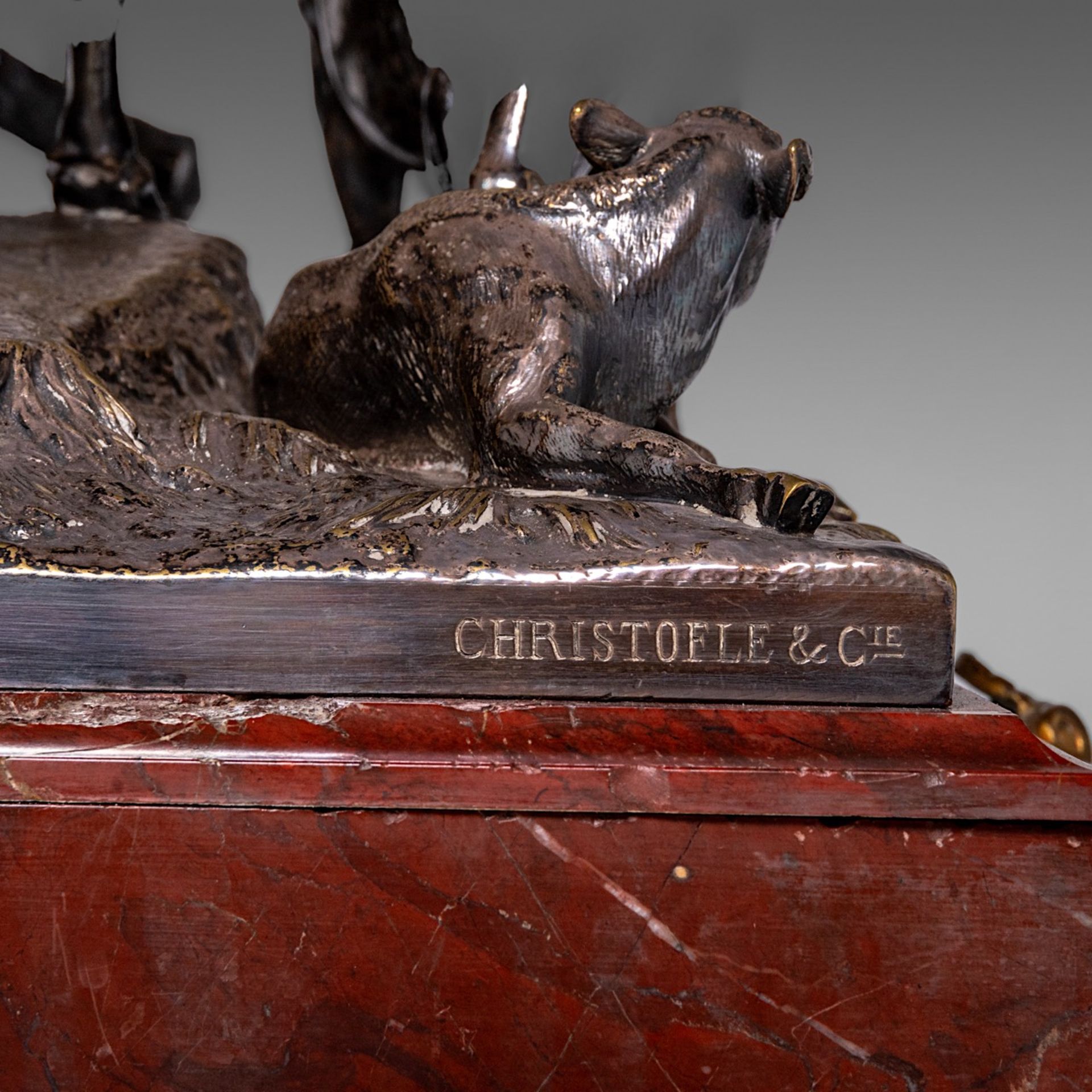Louis-Pierre Rouillard (1820-1881), a silver-plated bronze group of a bull, a cow and a calf, cast b - Image 6 of 7