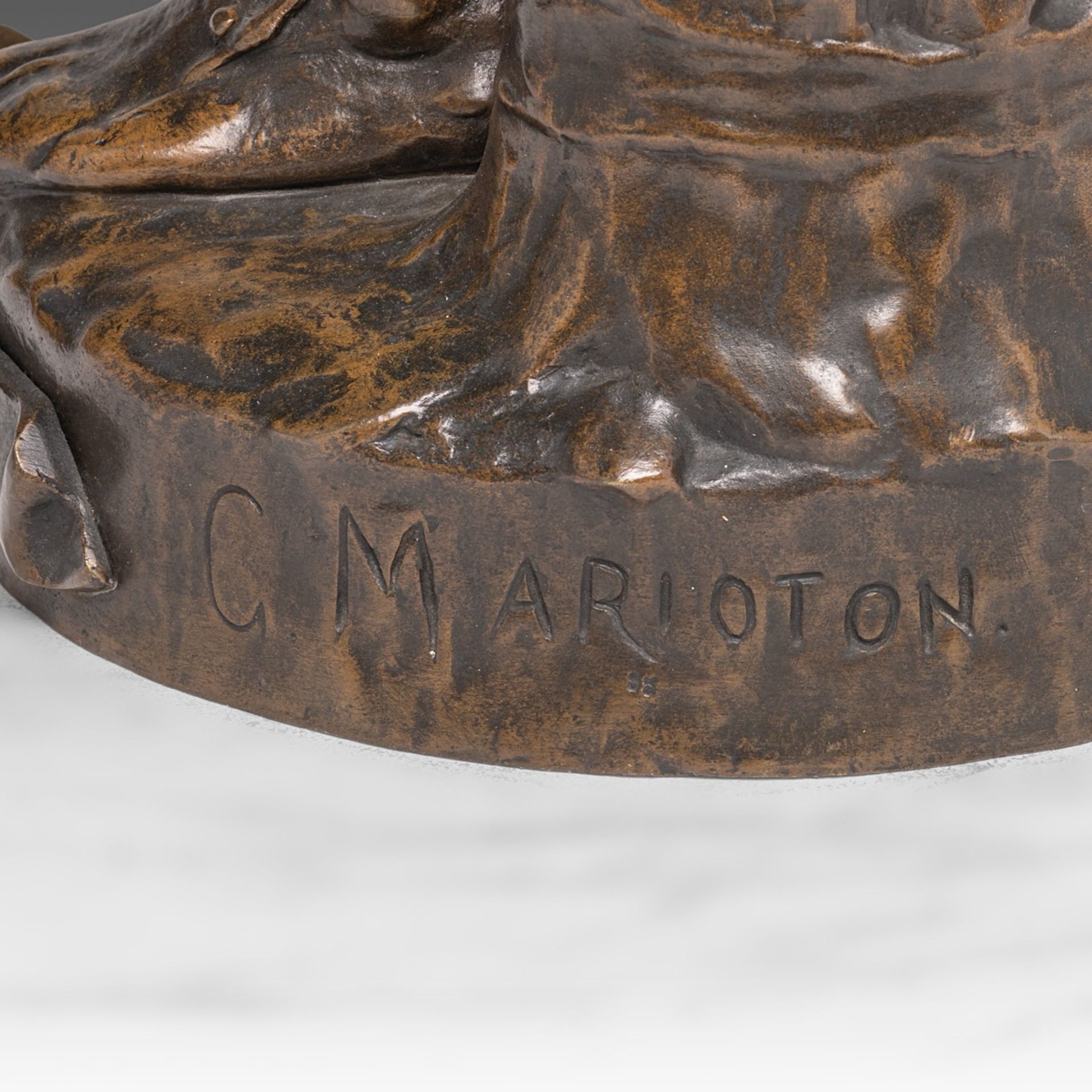 Claudius Mariton (1844-1919), 'Le Travail', patinated bronze, H 65 cm - Image 6 of 6