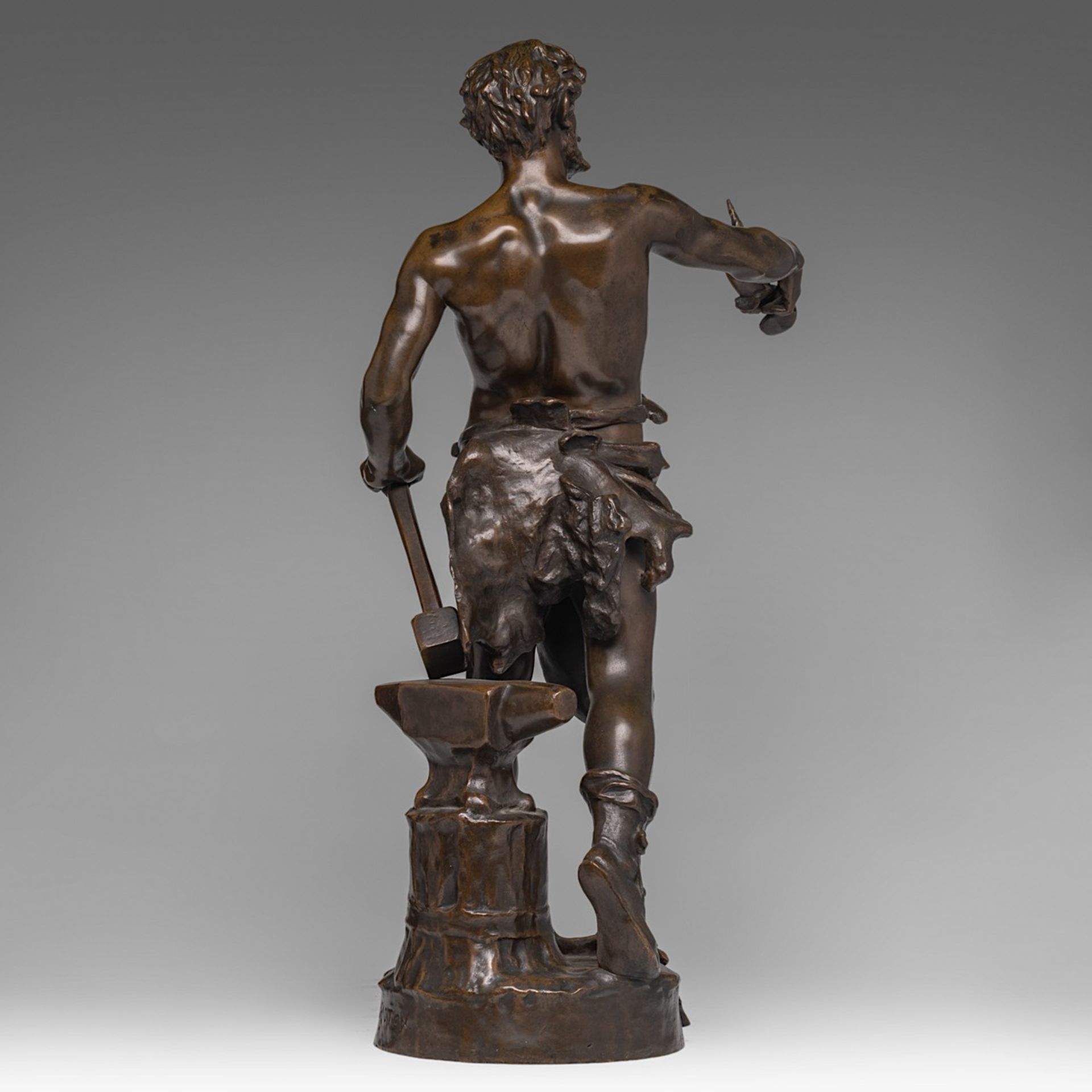 Claudius Mariton (1844-1919), 'Le Travail', patinated bronze, H 65 cm - Image 4 of 6