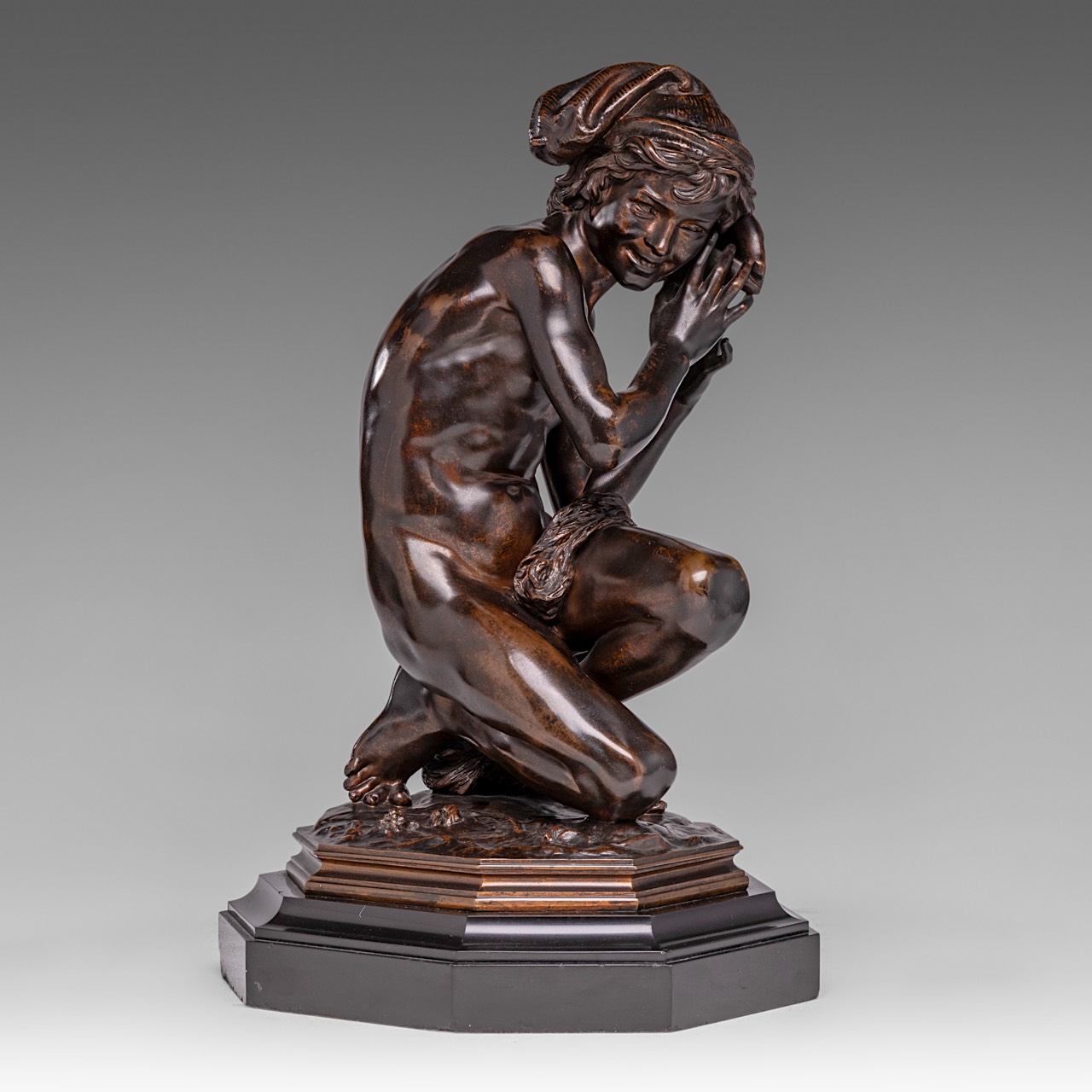 Jean-Baptiste Carpeaux (1827-1875), 'Pecheur a la coquille' (Neapolitan Fisher Boy), patinated bronz - Image 7 of 8