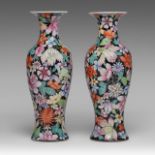 A pair of Chinese famille noire 'Millefleur' baluster vases, late 19thC, H 35 cm