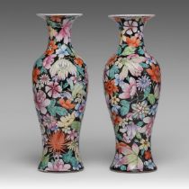 A pair of Chinese famille noire 'Millefleur' baluster vases, late 19thC, H 35 cm