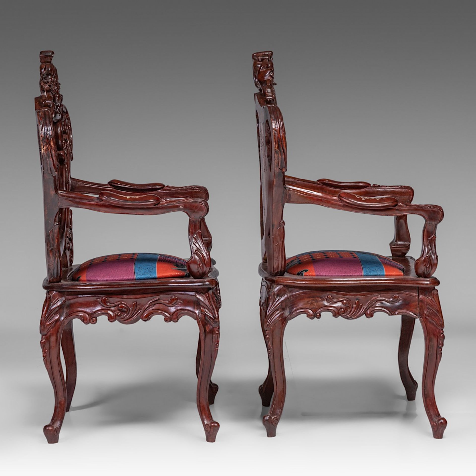 An Anglo-Chinese settee and two chairs, H settee 132 - H chair 108 cm - Image 10 of 24