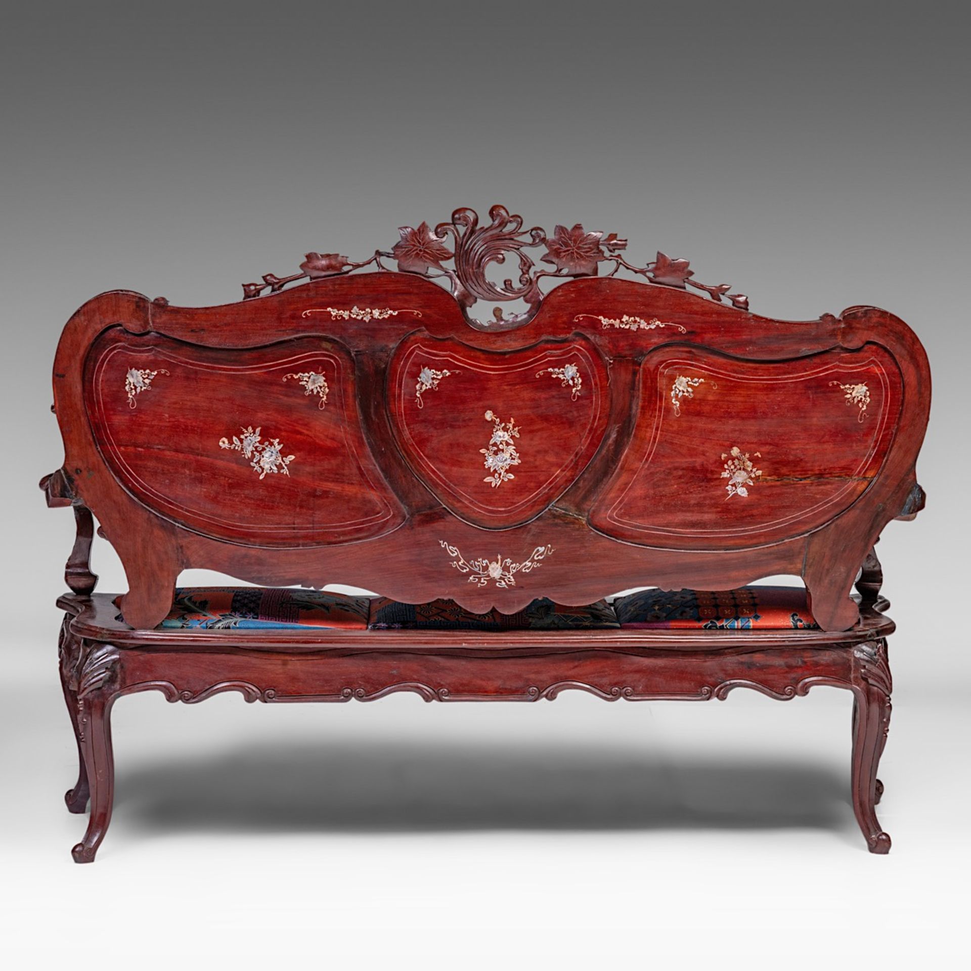An Anglo-Chinese settee and two chairs, H settee 132 - H chair 108 cm - Image 4 of 24