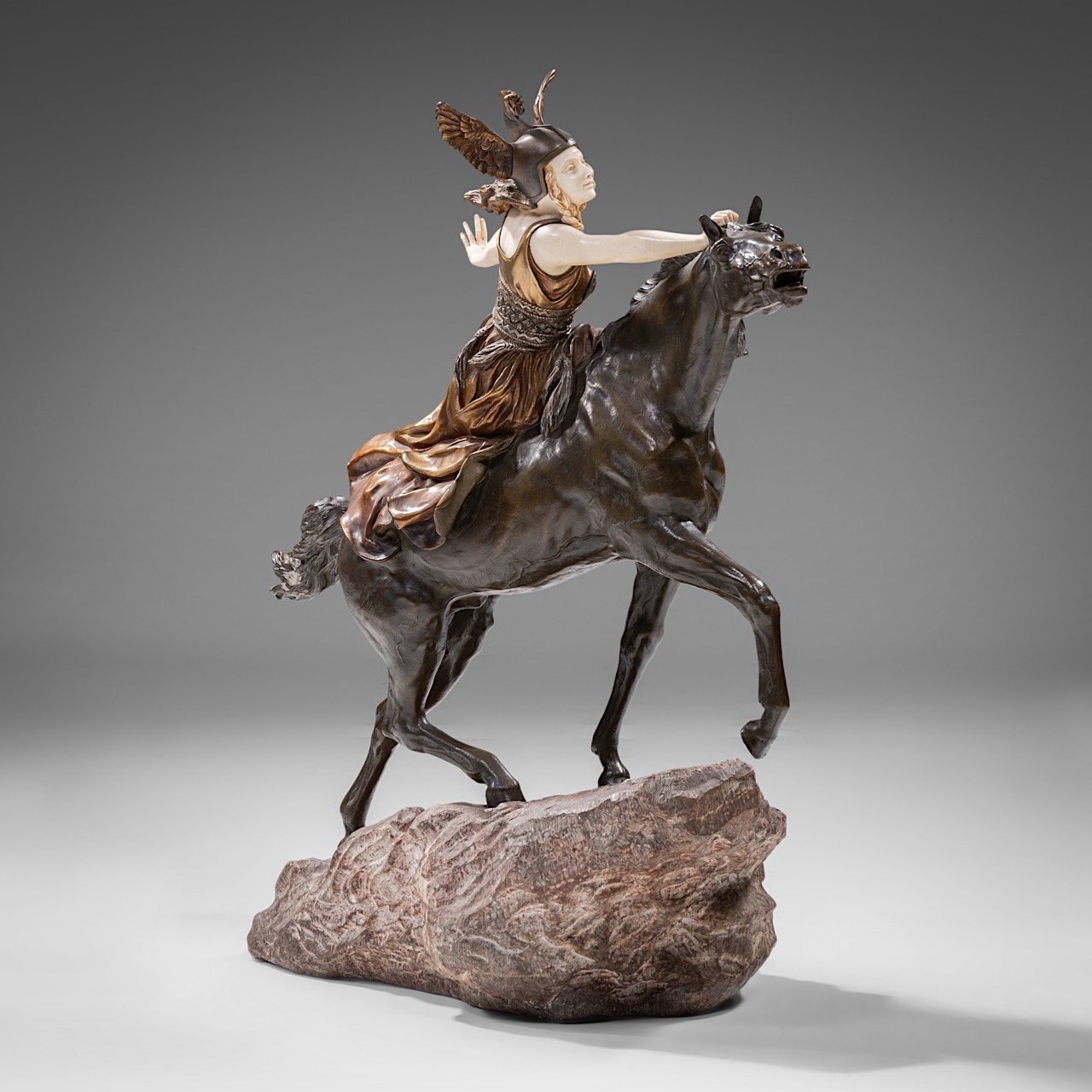 Claire Jeanne Roberte Colinet (1880-1950), 'Valkiria - Towards the Unknown', chryselephantine sculpt - Image 6 of 14