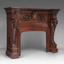 A Renaissance Revival carved oak mantelpiece, H 166,5 - W 209 - D 68 cm