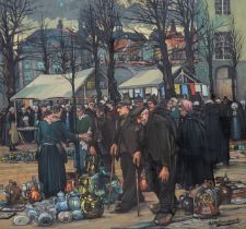 Achille Van Sassenbrouck (1886-1979), flea market at the Dijver in Bruges, oil on canvas 100.5 x 108