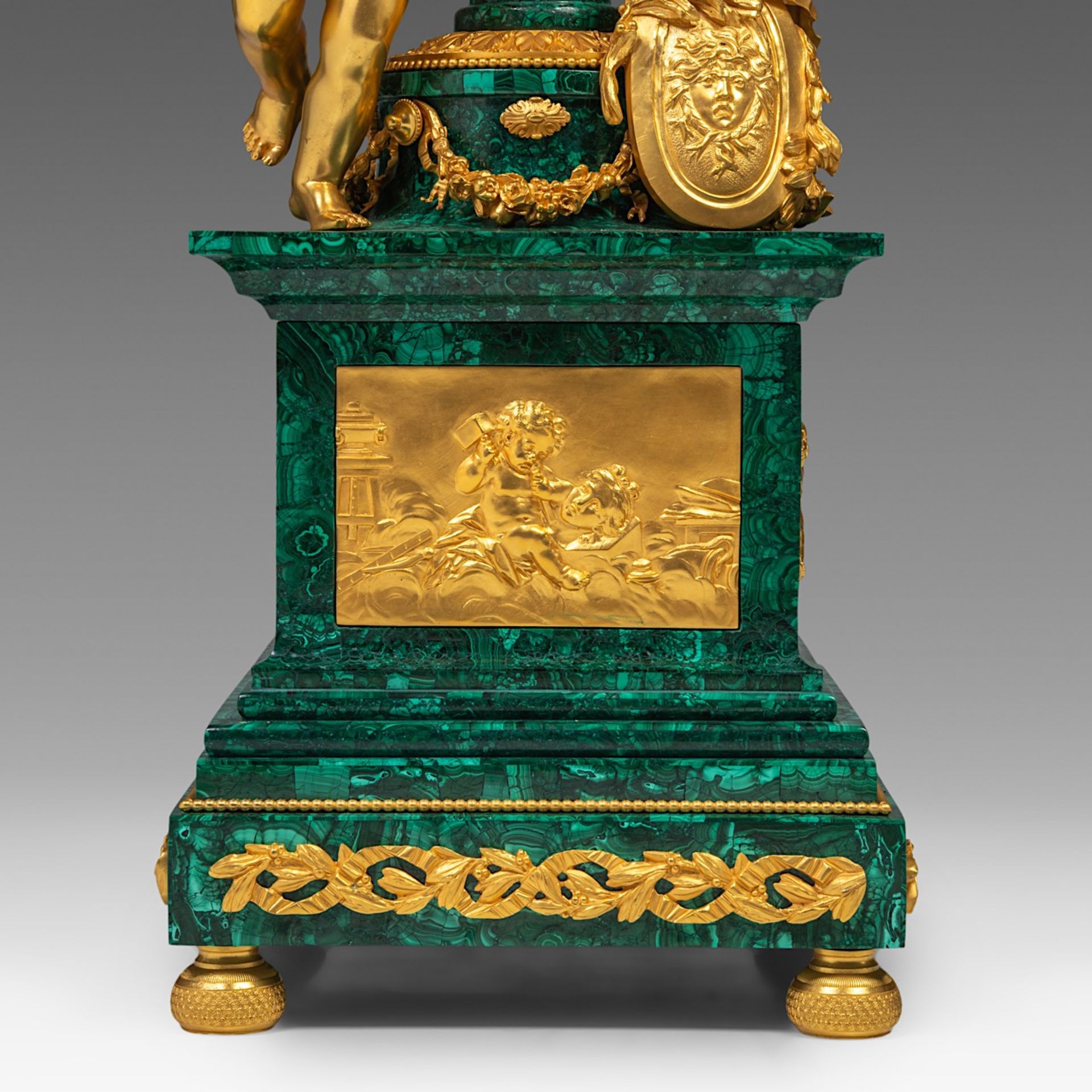 An exceptional Louis XVI style annular 'cercle tournant' clock, malachite and gilt bronze mounts, H - Image 8 of 8