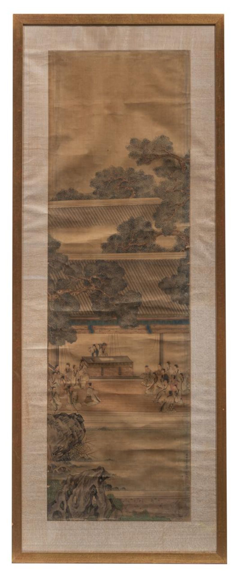 Two Chinese 'Scholars' paintings, colour on silk, framed, Qing dynasty, 60,5 x 154,5 cm (incl. frame - Image 6 of 13
