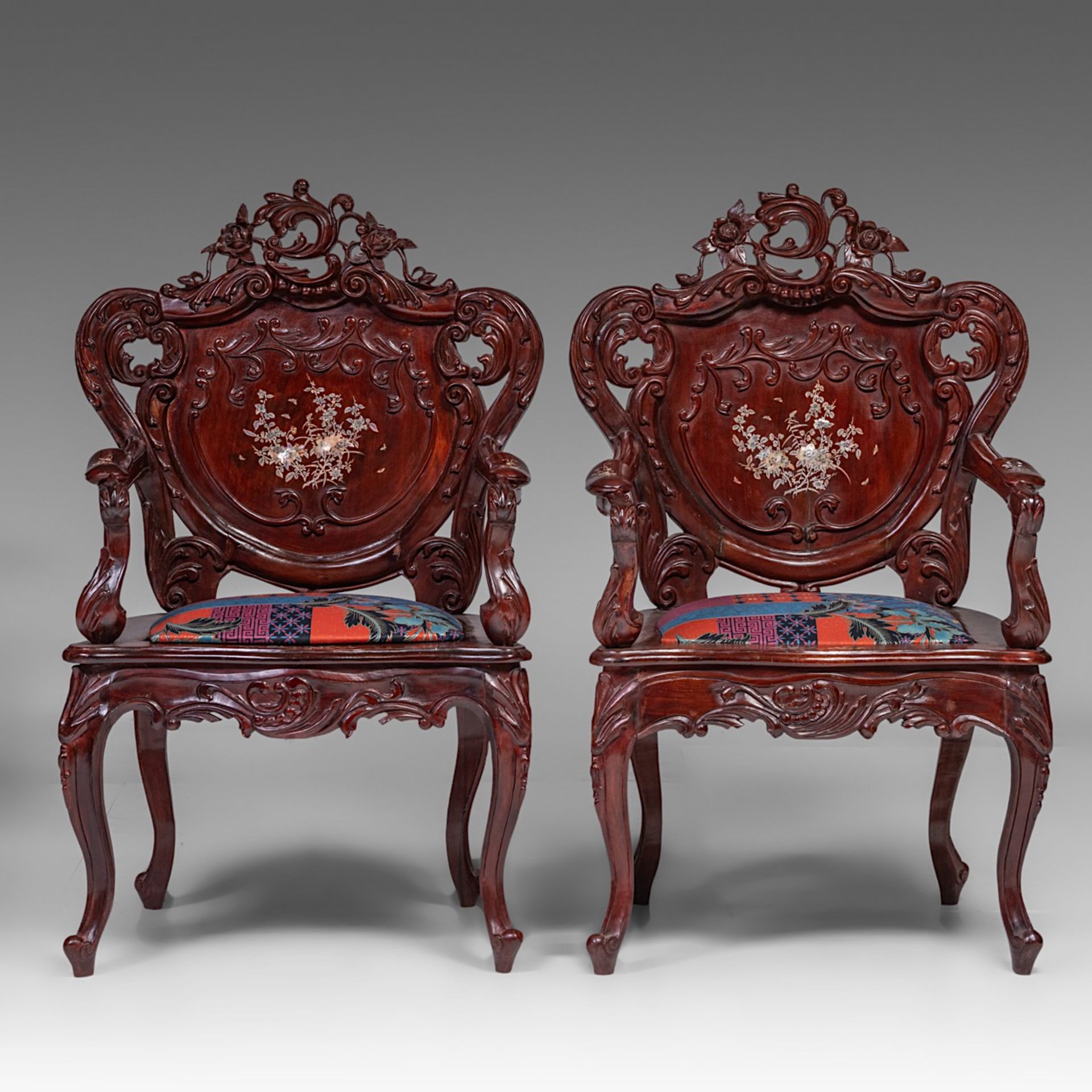 An Anglo-Chinese settee and two chairs, H settee 132 - H chair 108 cm - Image 7 of 24