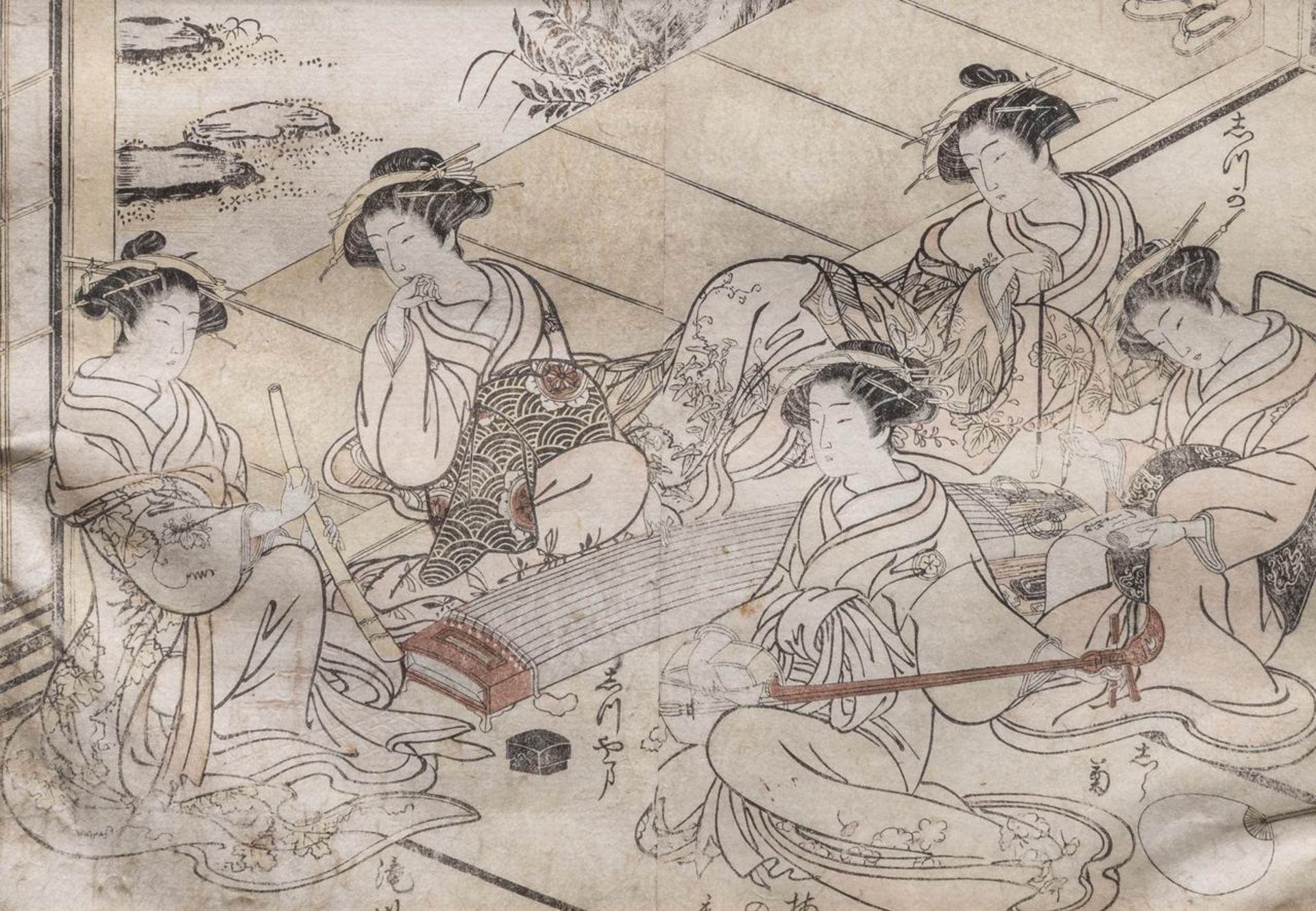 Three Japanese woodblock prints, one by Shunsho (1726-1792), framed - Bild 2 aus 20