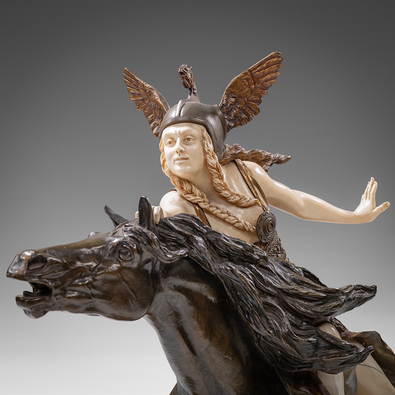 Claire Jeanne Roberte Colinet (1880-1950), 'Valkiria - Towards the Unknown', chryselephantine sculpt - Image 8 of 14