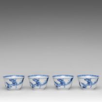 Four Chinese blue and white 'Fisherman' tea cups, H 3,8 - dia 6 cm