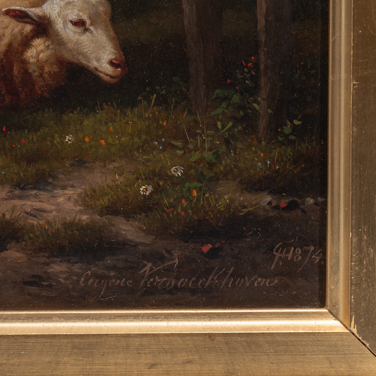 Eugene Verboeckhoven (1798-1881), Sheep and her lambs in the meadow, 1874, oil on panel 23 x 32 cm. - Image 4 of 14
