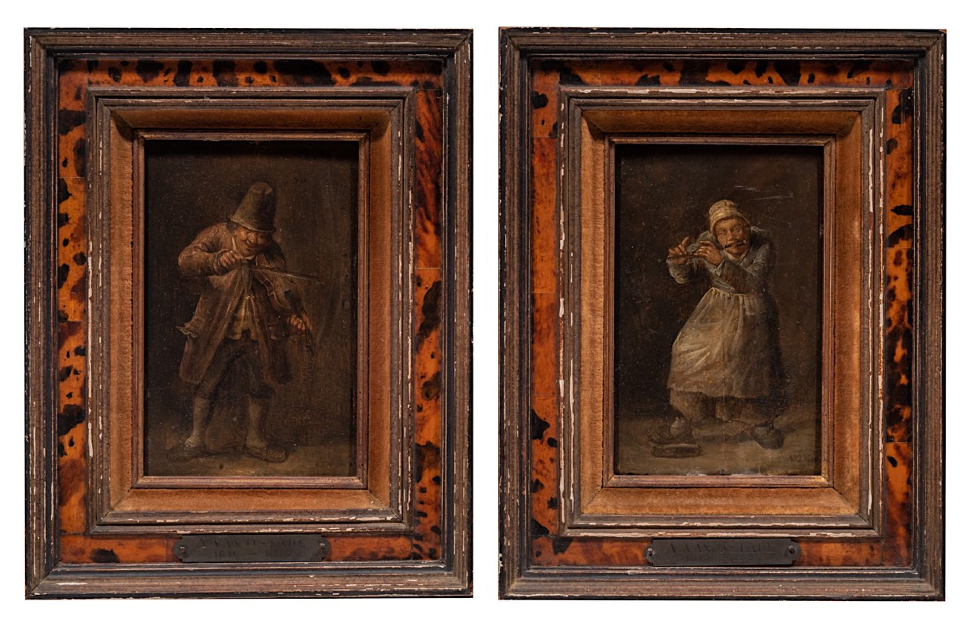 After Adriaan Van Ostade (1610-1685), a pair of pendant paintings of music-making folk figures, 1692 - Image 4 of 11