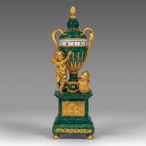 An exceptional Louis XVI style annular 'cercle tournant' clock, malachite and gilt bronze mounts, H