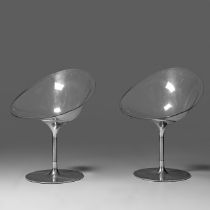 A pair of Italian design clear lucite model 'Eros' swivel chairs, by Philippe Starck for Karell, H 8
