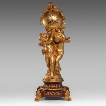 An imposing gilt bronze and red marble mantle clock, modelled by Auguste Moreau (1834-1917), H 80 cm