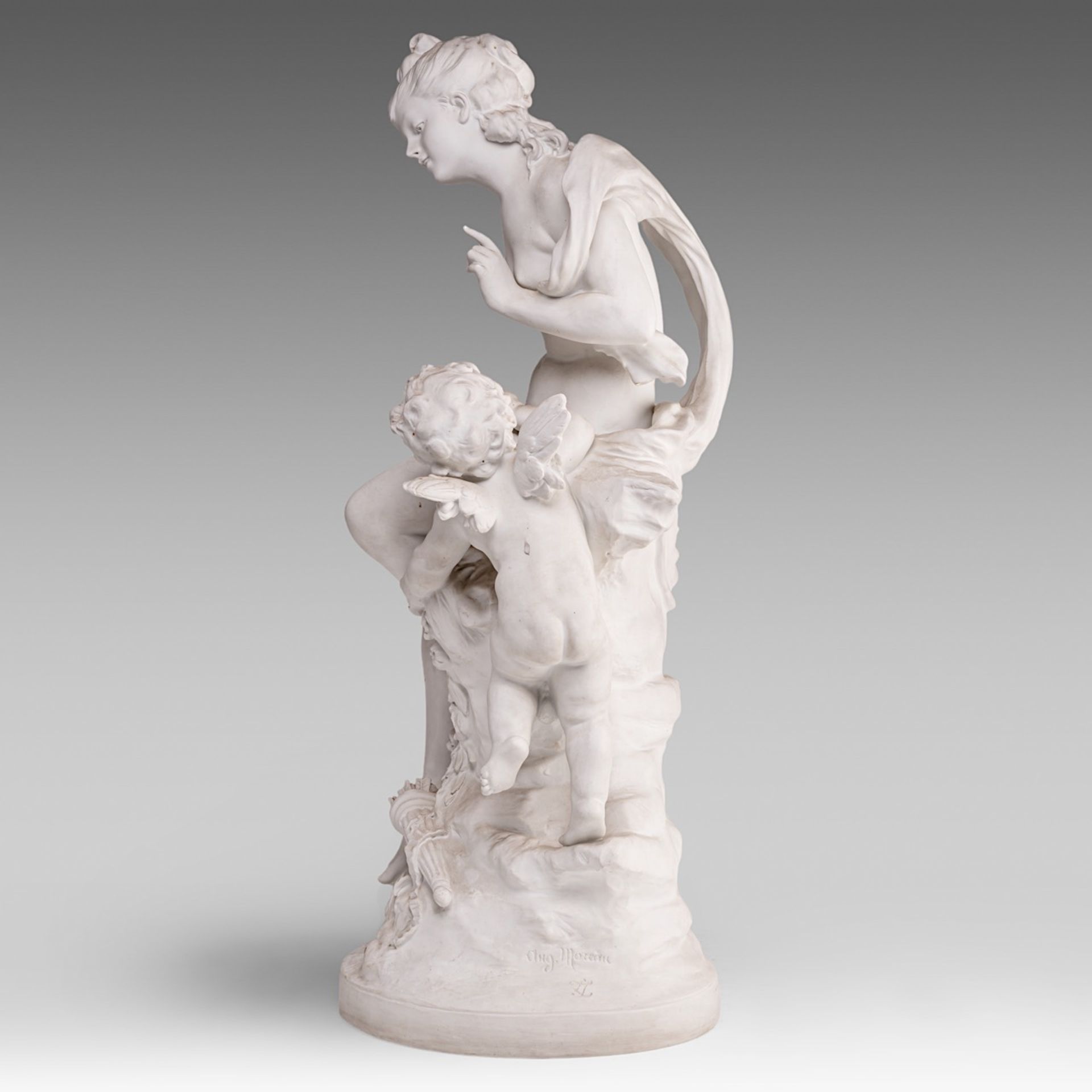 Auguste Moreau (1834-1917), biscuit sculpture of Venus and Amor, marked Sevres, H 64 cm - Bild 3 aus 8