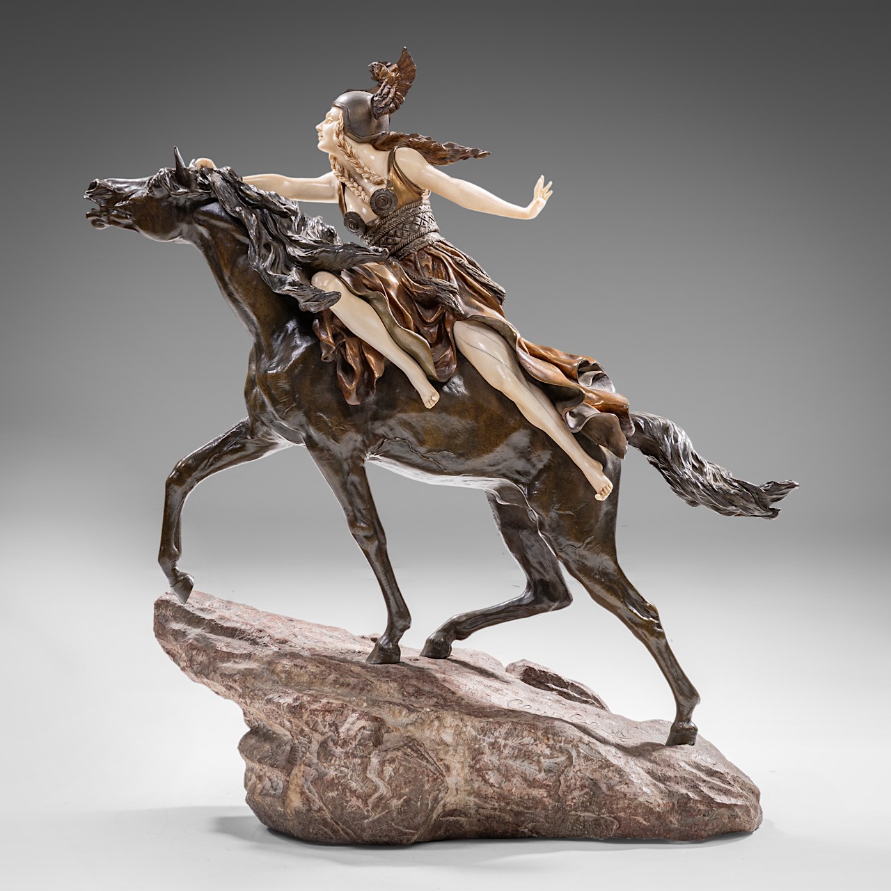 Claire Jeanne Roberte Colinet (1880-1950), 'Valkiria - Towards the Unknown', chryselephantine sculpt - Image 13 of 14