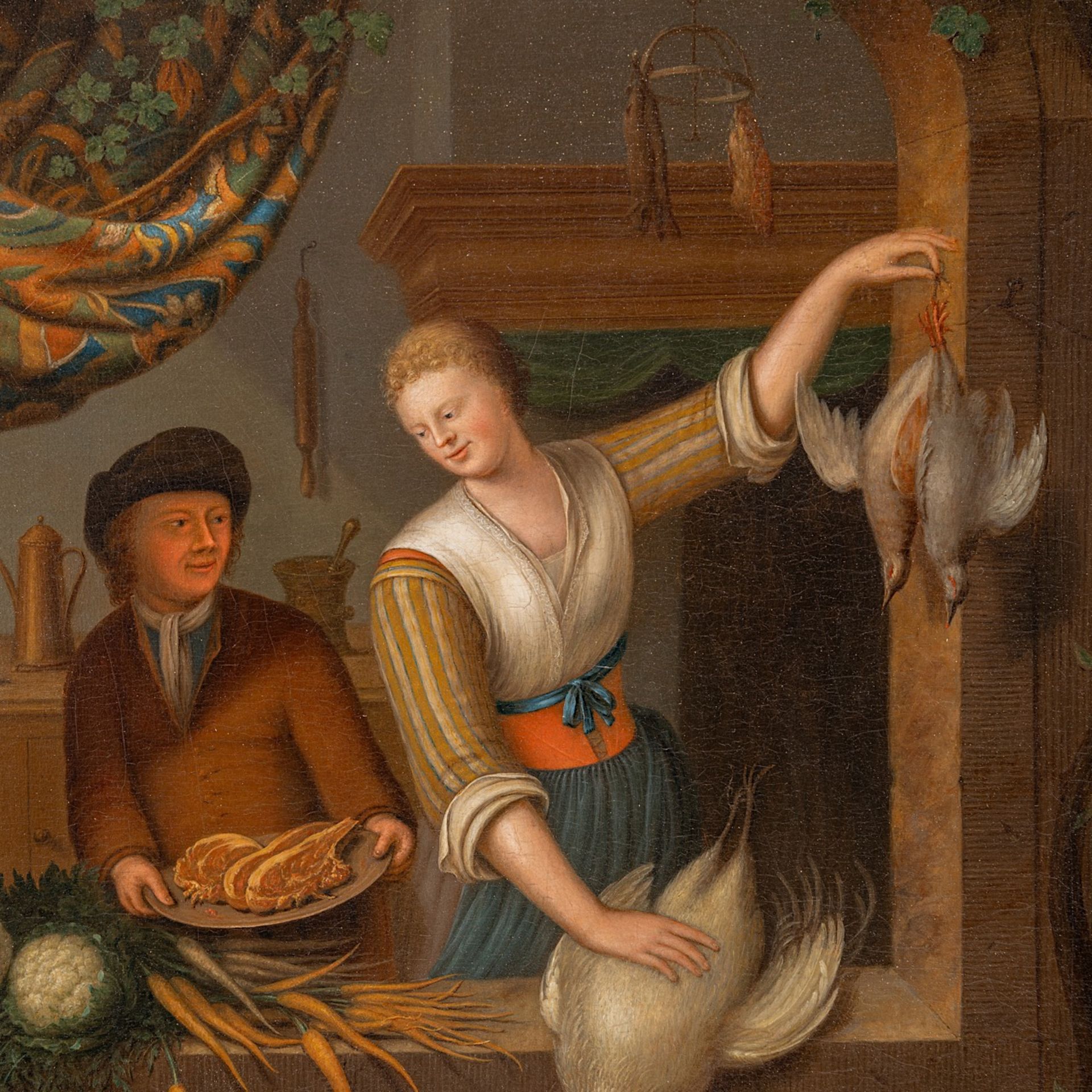Attrib. to Dominicus Van Tol (c.1635-1676), a pair of pendant paintings of street vendors, oil on pa - Image 4 of 5