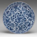 A Chinese blue and white 'Peony Scroll' plate, Kangxi period, dia 39 cm