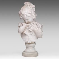 Studio of Pietro Bazzanti (1825-1895), the Carrara marble bust of a girl with a lacework collar, H 6