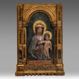A Florentine Renaissance polychrome and gilt wood alto-relievo retable fragment depicting the Virgin