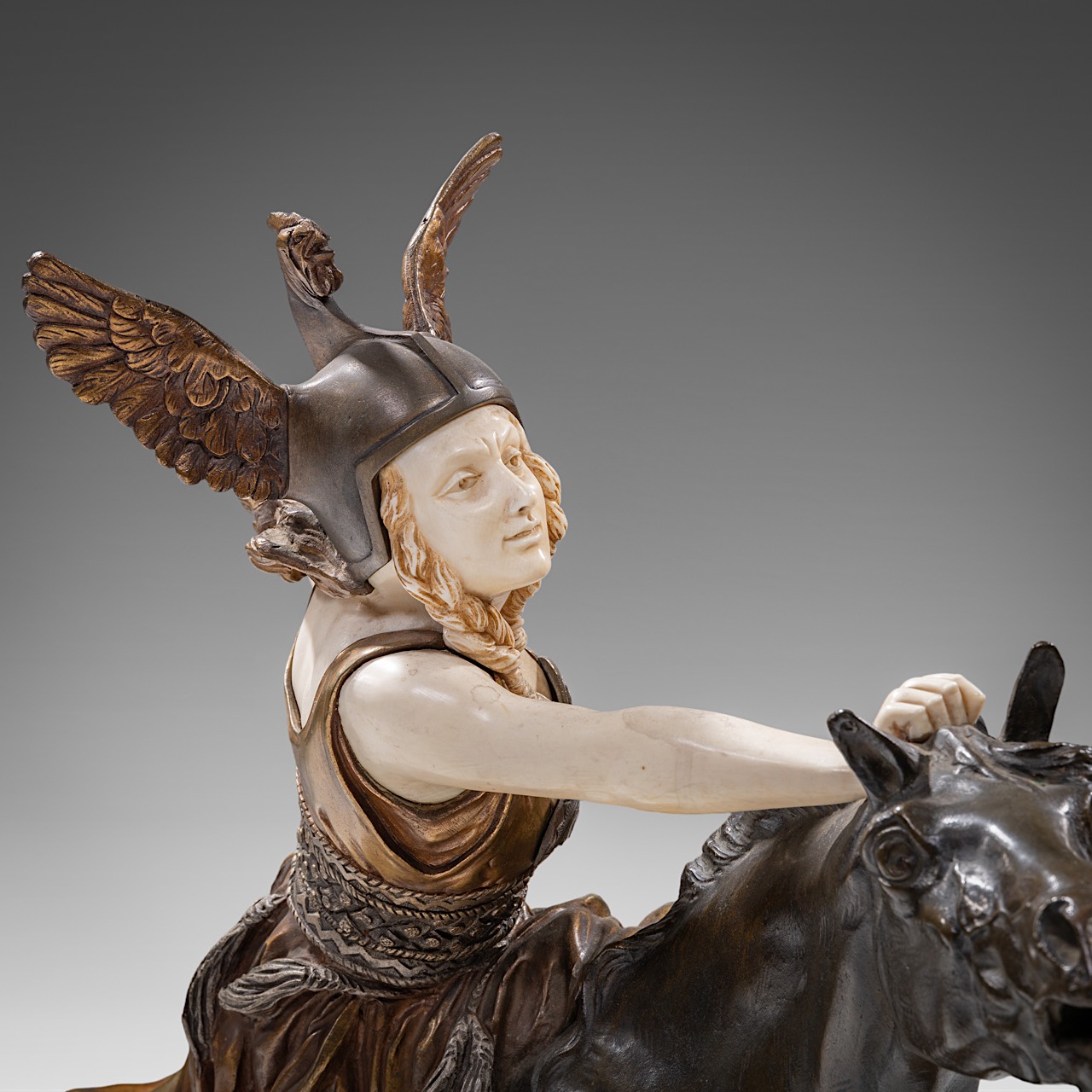 Claire Jeanne Roberte Colinet (1880-1950), 'Valkiria - Towards the Unknown', chryselephantine sculpt - Image 10 of 14