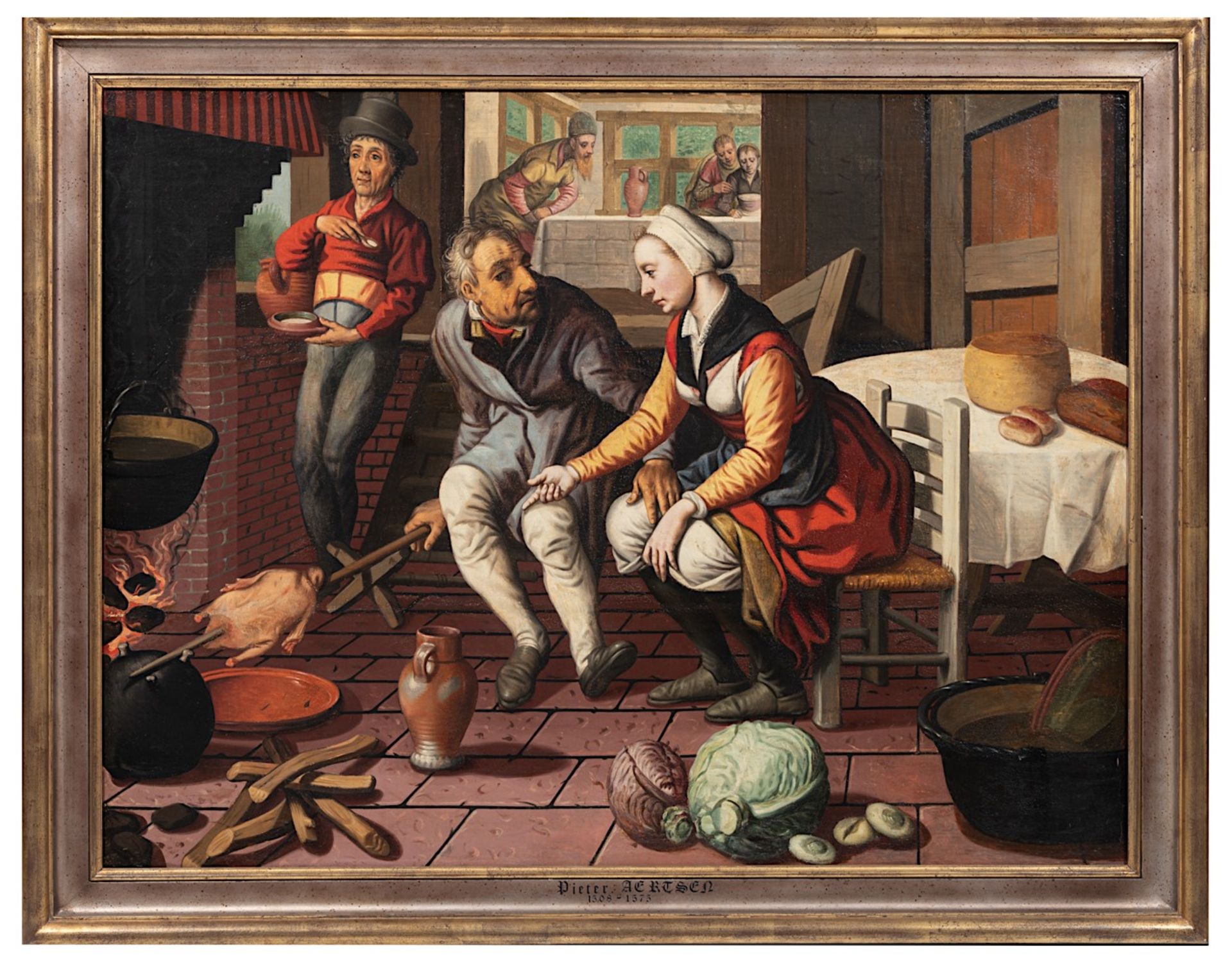 Attrib. to Pieter Aertsen (1507/08-1575), kitchenmaid and customers in a hostel, oil on canvas 81 x - Image 2 of 6