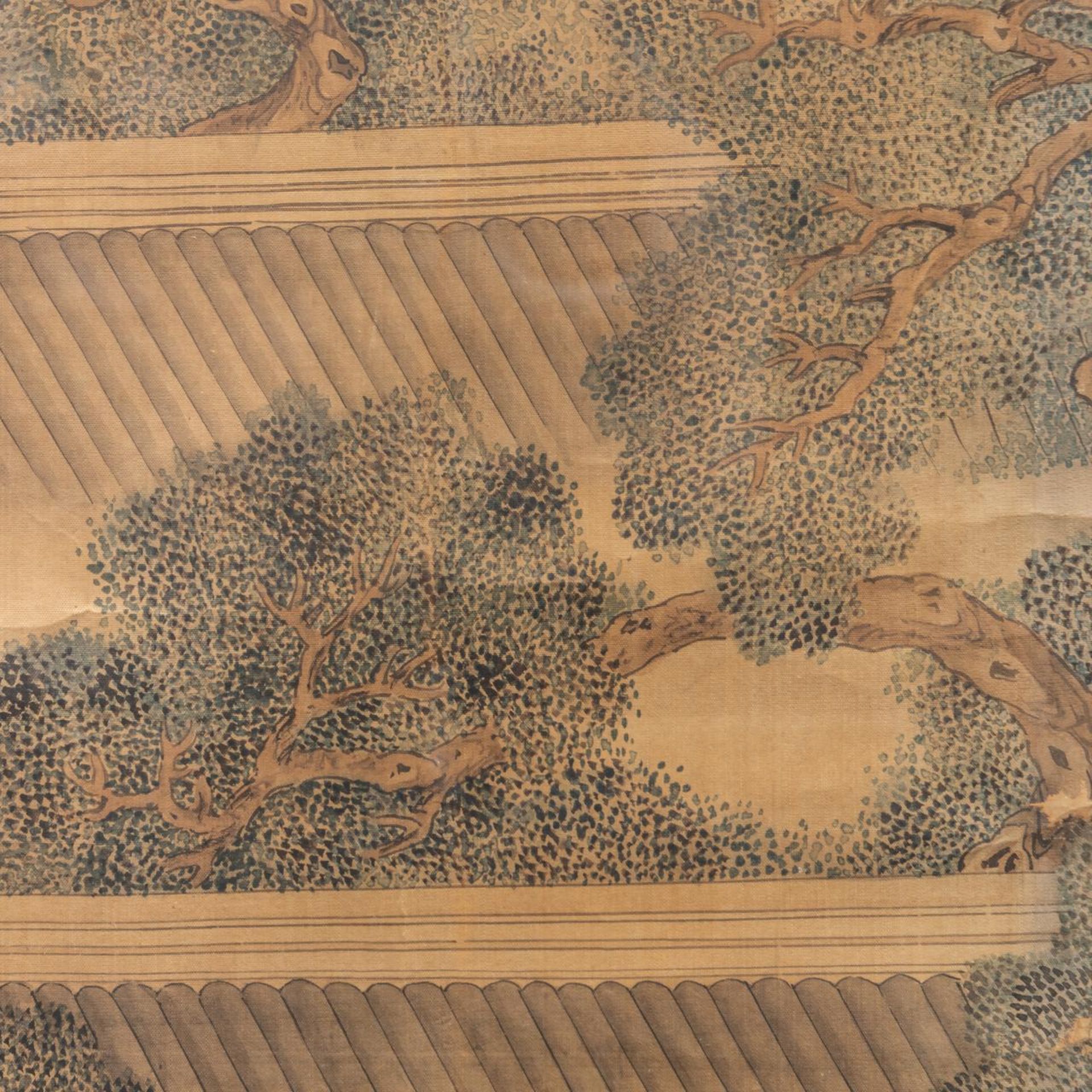 Two Chinese 'Scholars' paintings, colour on silk, framed, Qing dynasty, 60,5 x 154,5 cm (incl. frame - Image 12 of 13