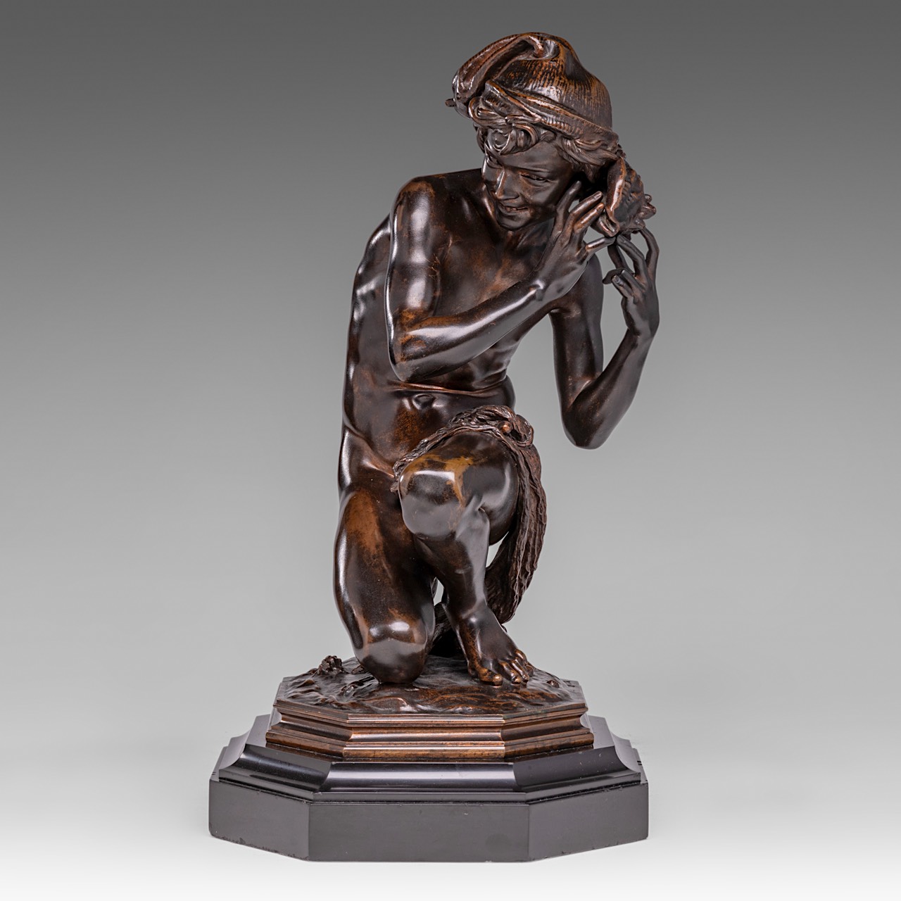 Jean-Baptiste Carpeaux (1827-1875), 'Pecheur a la coquille' (Neapolitan Fisher Boy), patinated bronz