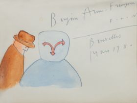 Jean Michel Folon (1934-2005), A Francoise, watercolour and pen on paper 12 x 15 cm. (4.7 x 5.9 in.)