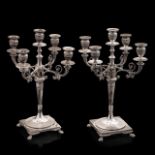 A pair of five-armed Neoclassical silver candelabras, 800/000, H 44 - 45 cm, total weight: 3539 g