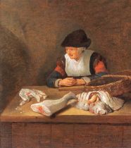 Quirin Gerritz. Van Brekelenkam (1622-1668), the fish vendor, 1661, oil on oak 28 x 24.5 cm. (11.0 x