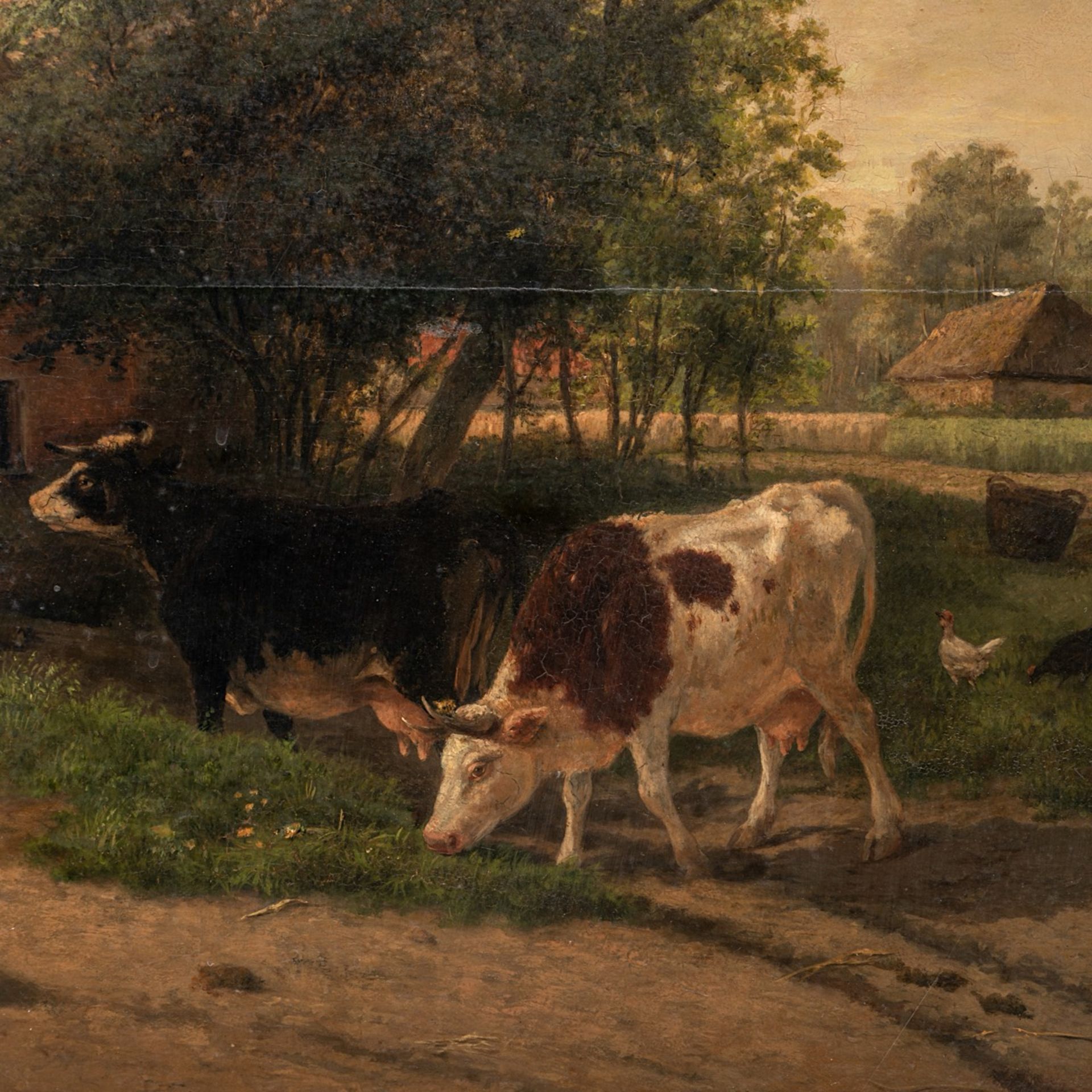 Jos Questiaux (1805-1881), a girl tends the cows, 1861, oil on oak 50 x 70 cm. (19.6 x 27.5 in.), Fr - Image 6 of 14